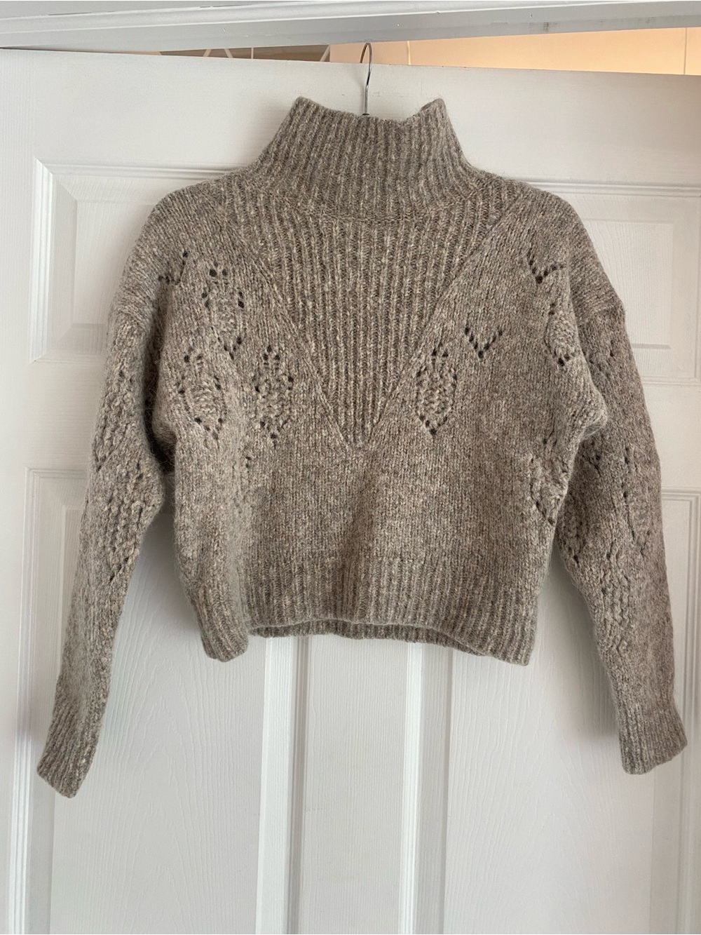 IRO Adyna Taupe Cropped Mock Neck Knit Alpaca Wool Sweater